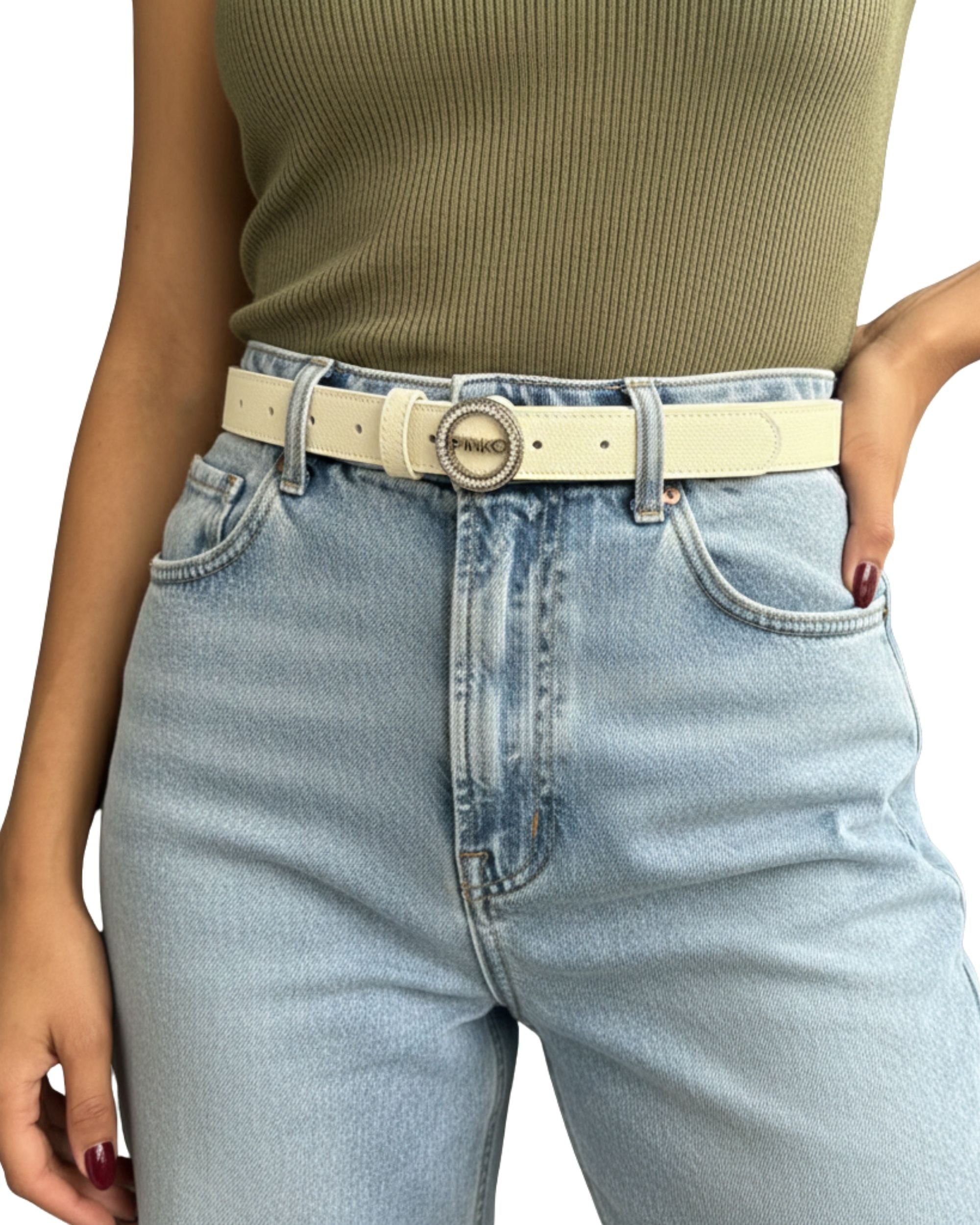 Cinturon Pinko delgado hebilla circones Beige