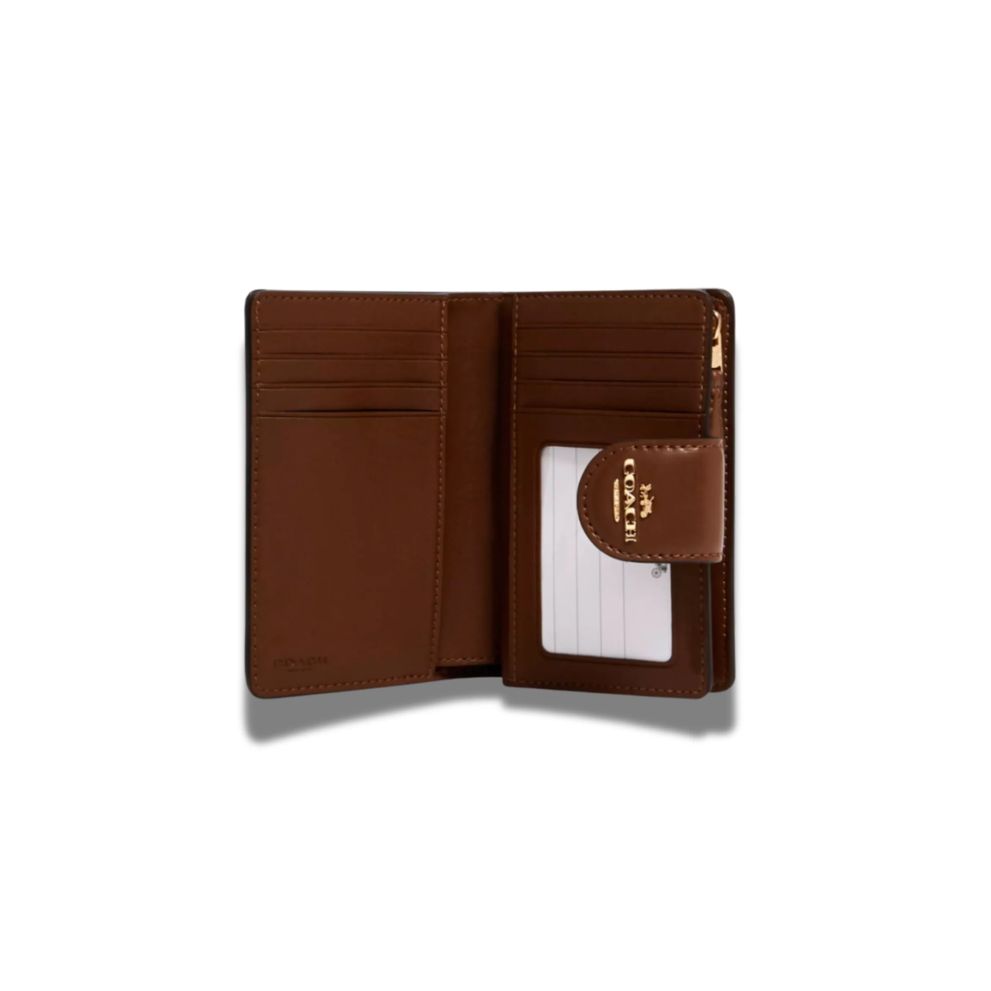 Billetera Coach mediana monograma cafe con camel