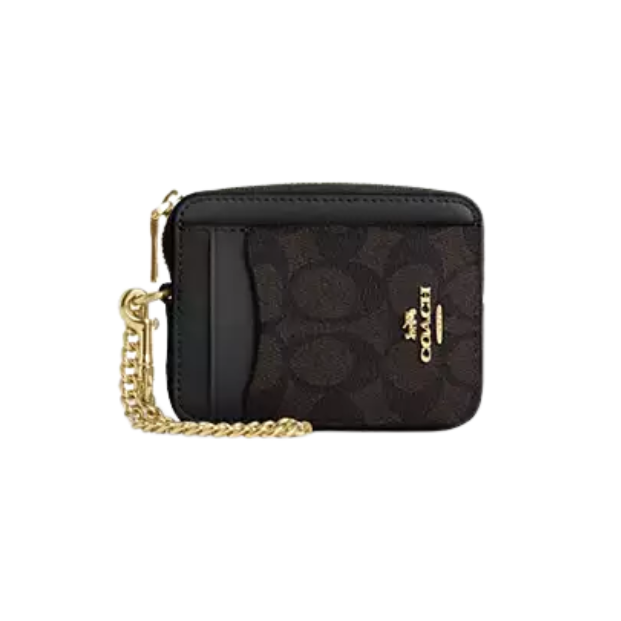 Billetera Coach pequeña negra monograma cafe moro