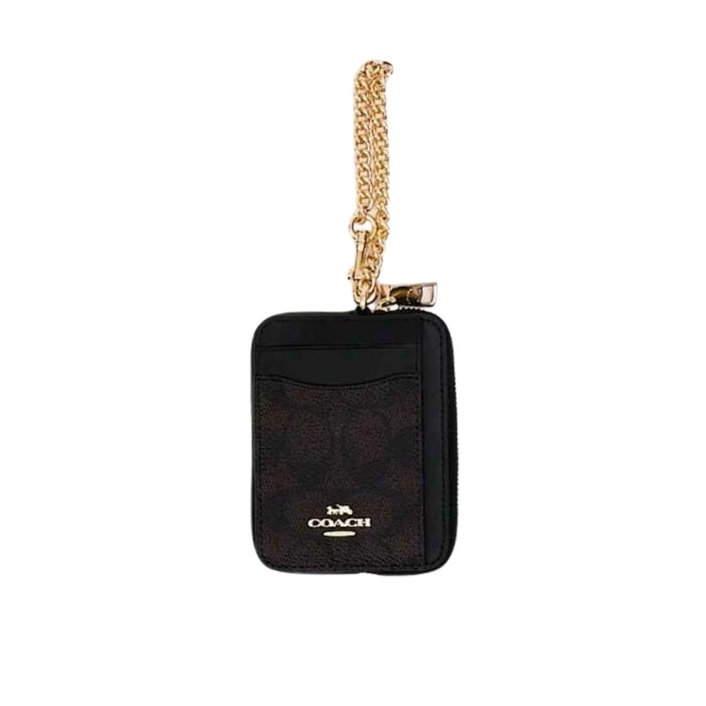 Billetera Coach pequeña negra monograma cafe moro