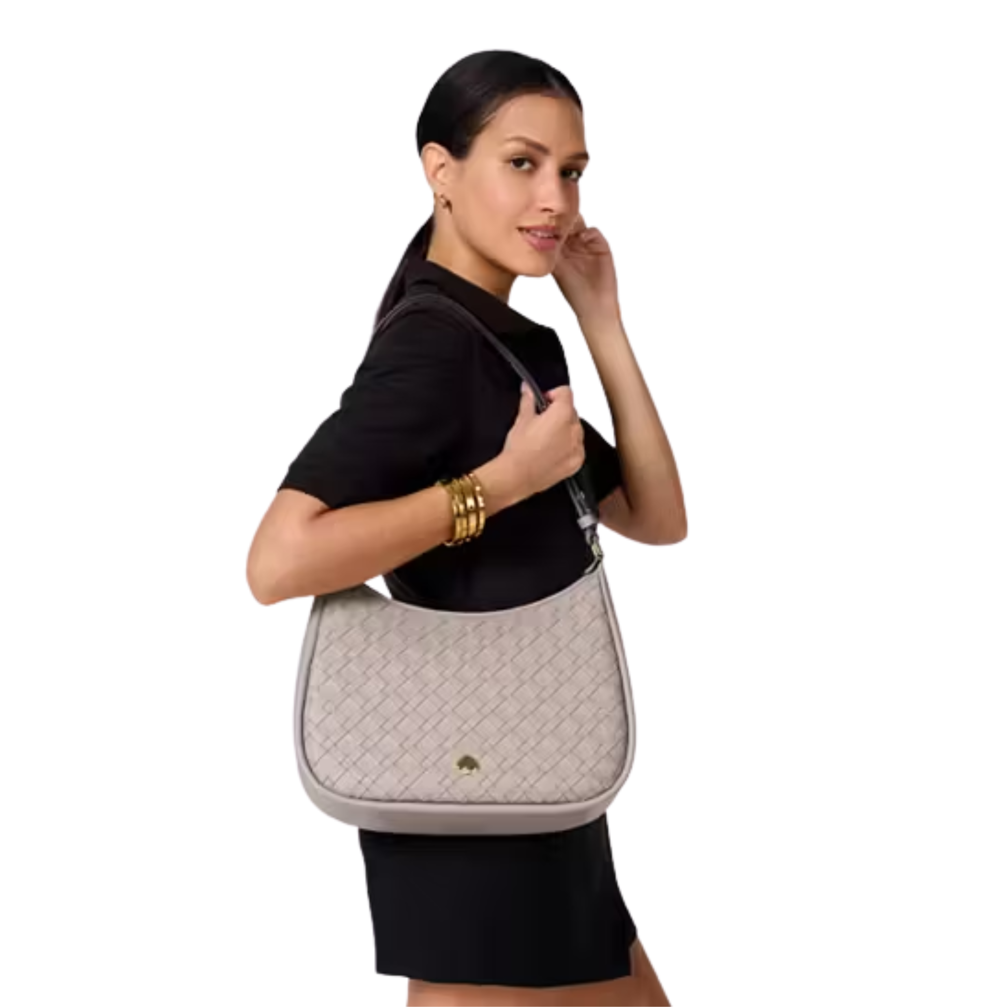 Cartera Kate Spade Kayla Large Taupe entrelazada
