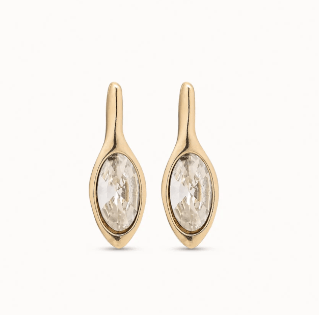 Aros Uno de 50 Colgantes plateados tipo gota con piedra transparente Doble baño de oro 18k