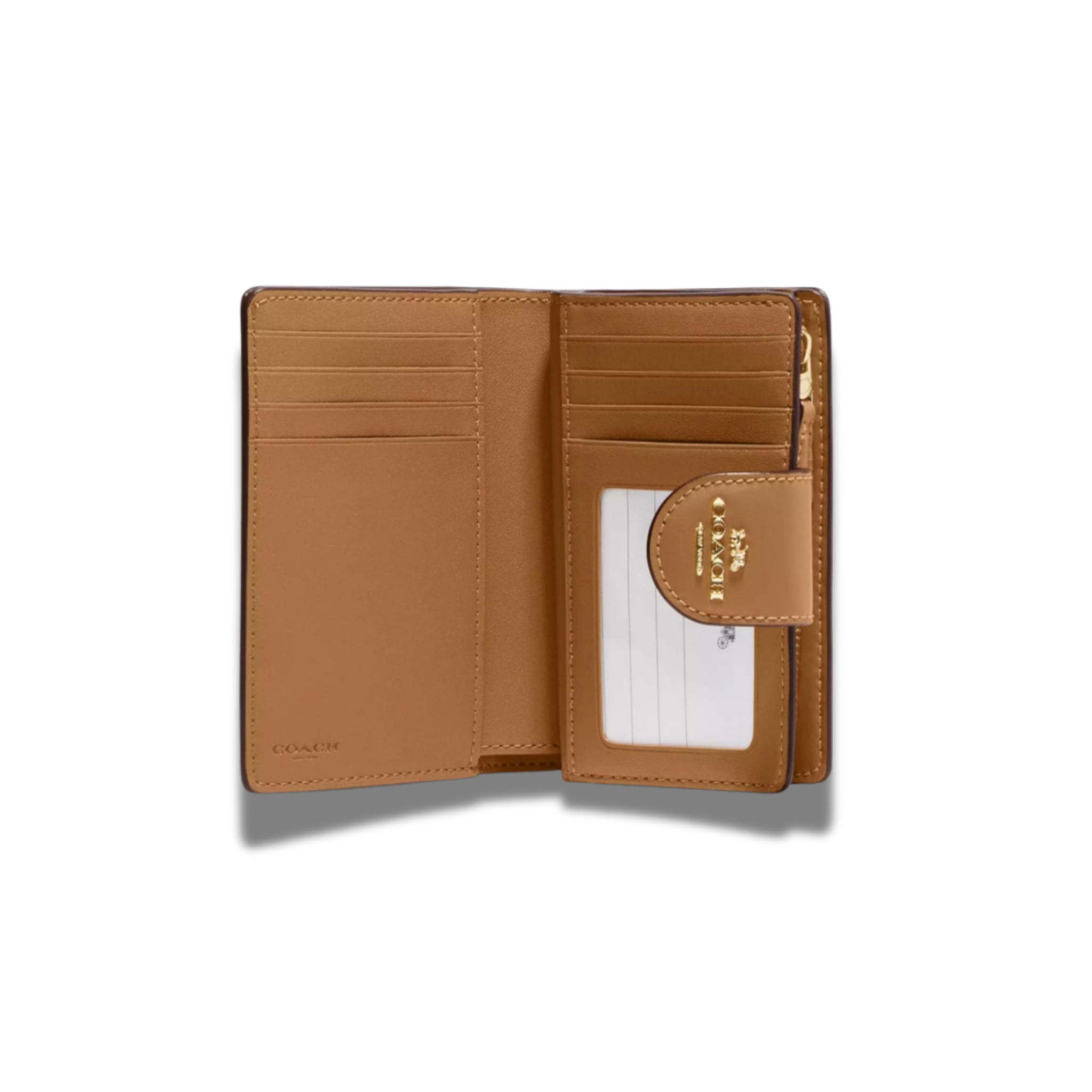 Billetera Coach Mediana Monograma Letras beige con camel