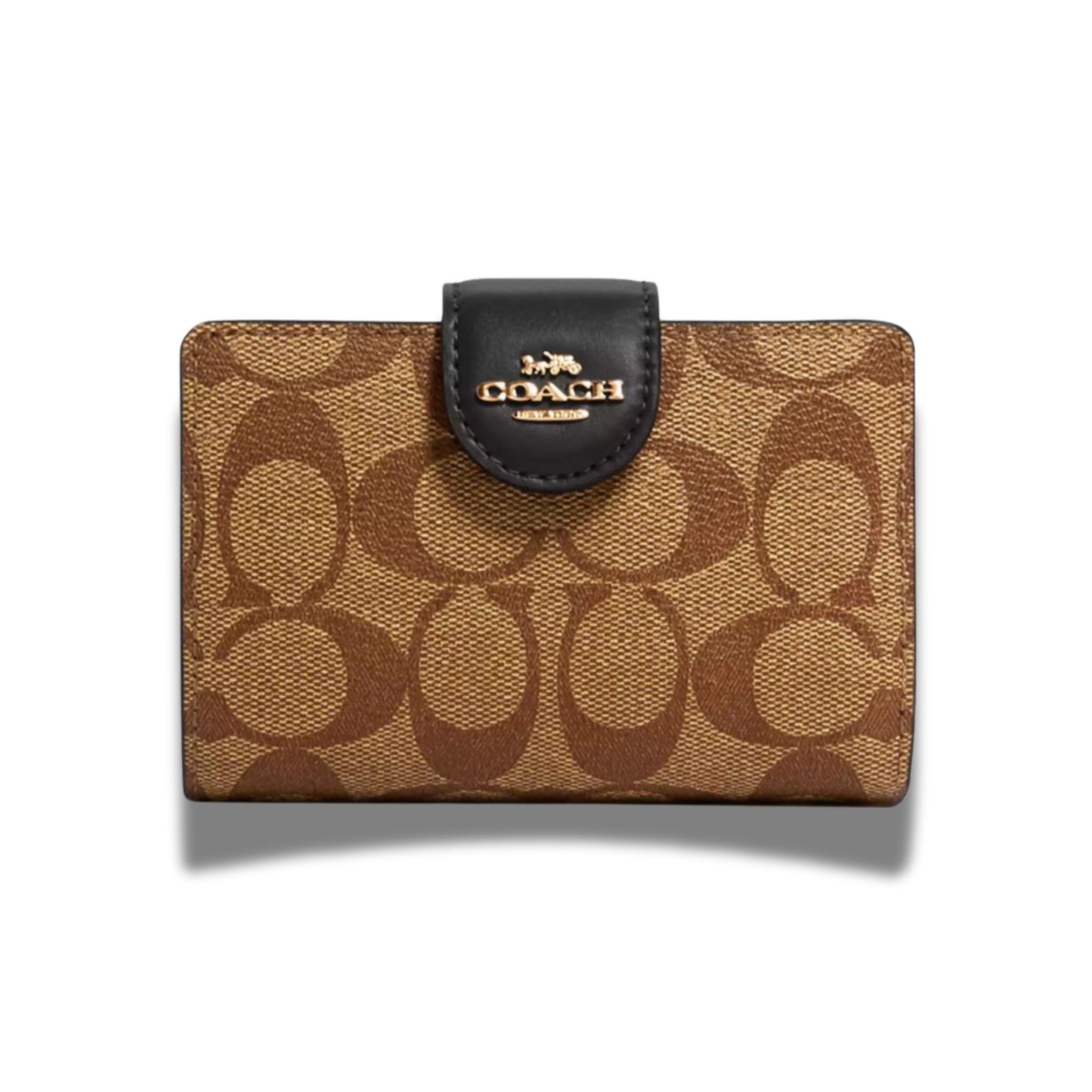 Billetera Coach mediana monograma café con negro