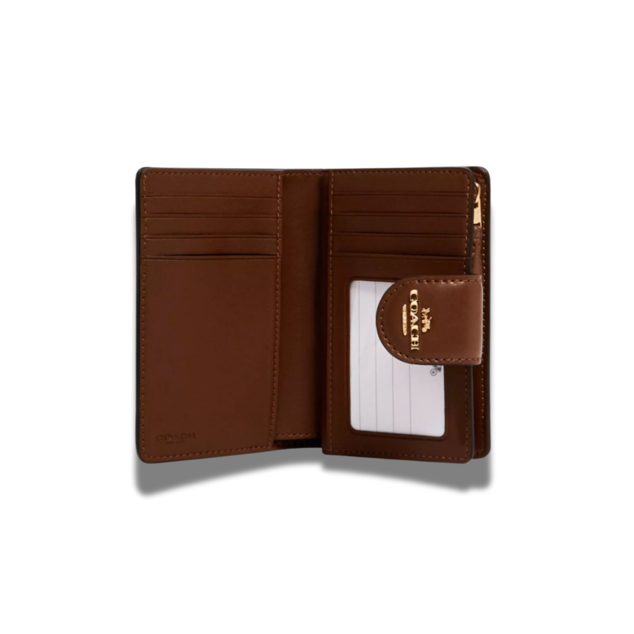 Billetera Coach mediana monograma cafe con camel