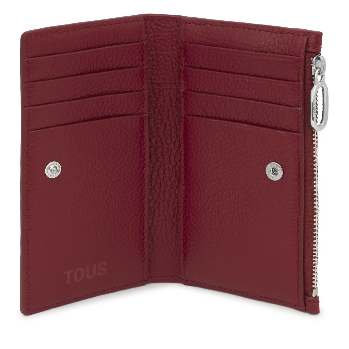 Billetera Tous Grande con broche de cuero Cherry