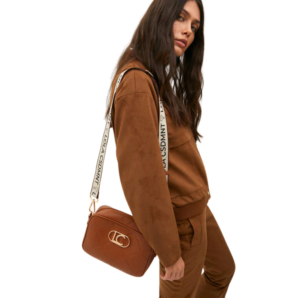 Cartera Lola Casademunt Rombos Logo Ovalado Camel