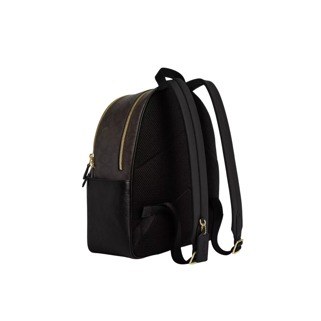 Mochila Coach Court monograma café y negro
