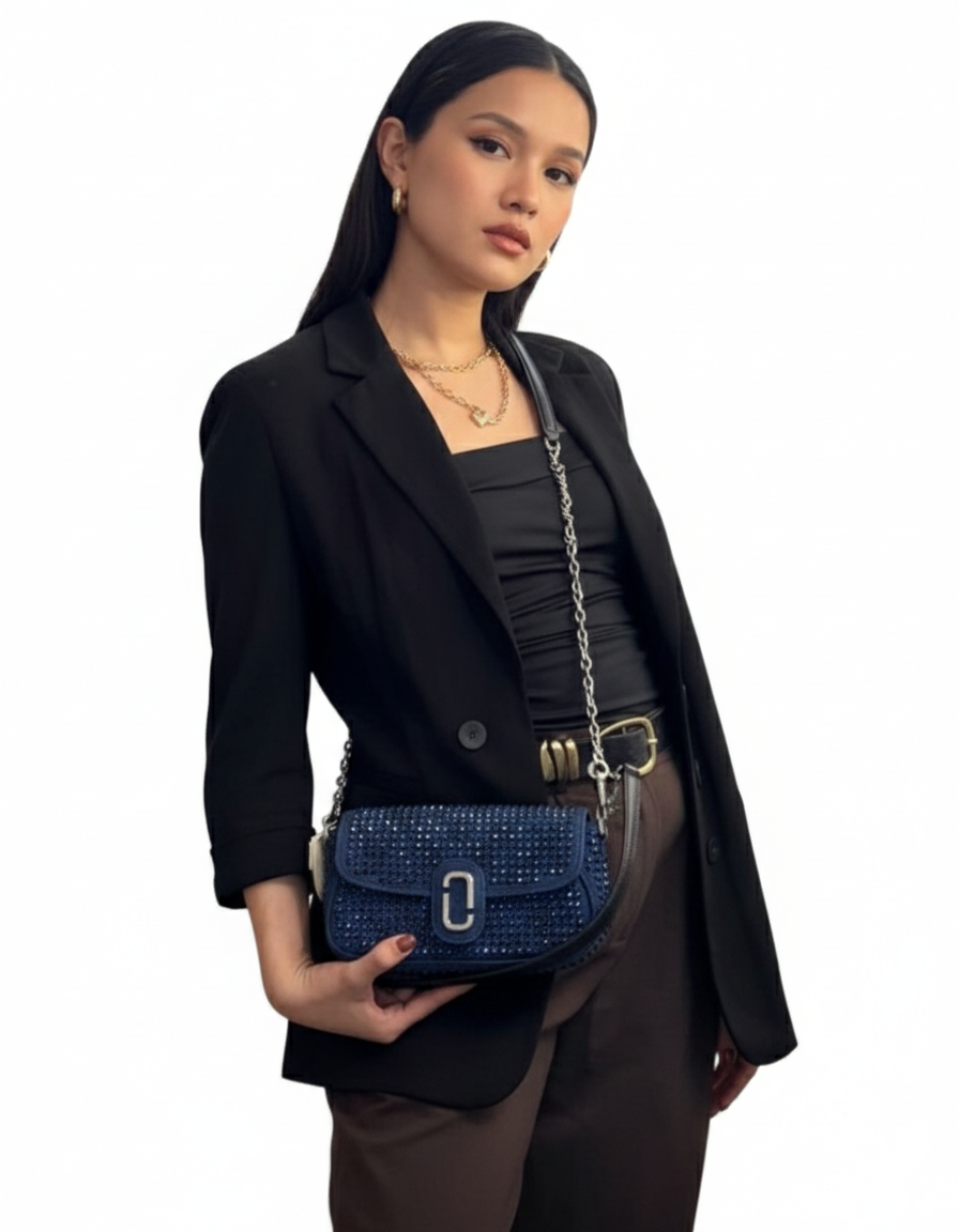 Cartera Marc Jacobs The Clover Denim Cristales Azul