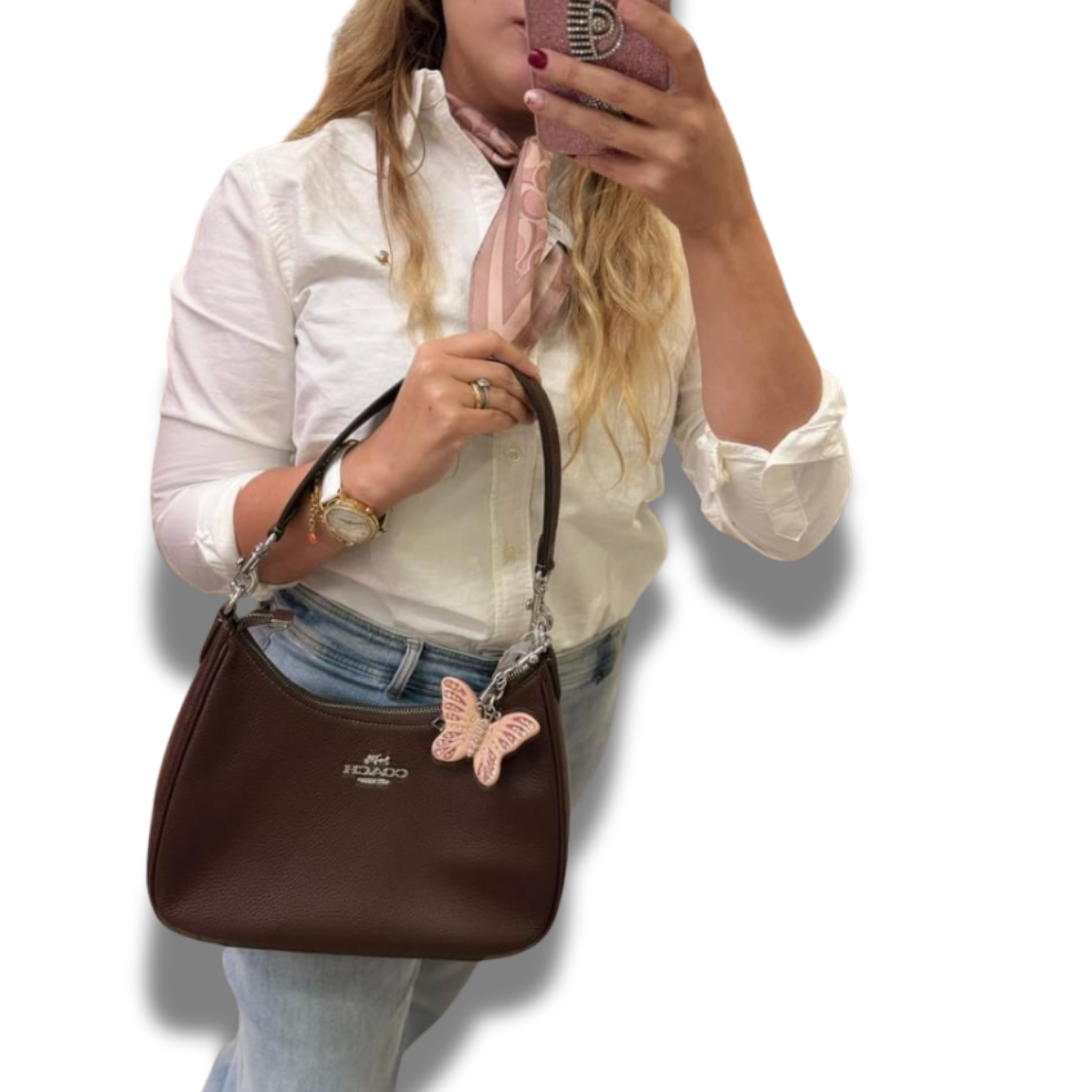 Cartera Coach Teri Hobo Cuero Cafe Moro + llavero