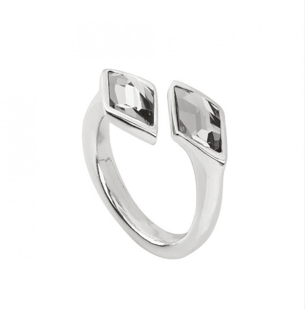 Anillo Uno de 50 plateado dos rombos piedra transparente