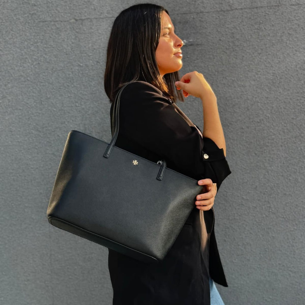 Bolso Tory Burch Tote Cuero Grande Con cierre Negro