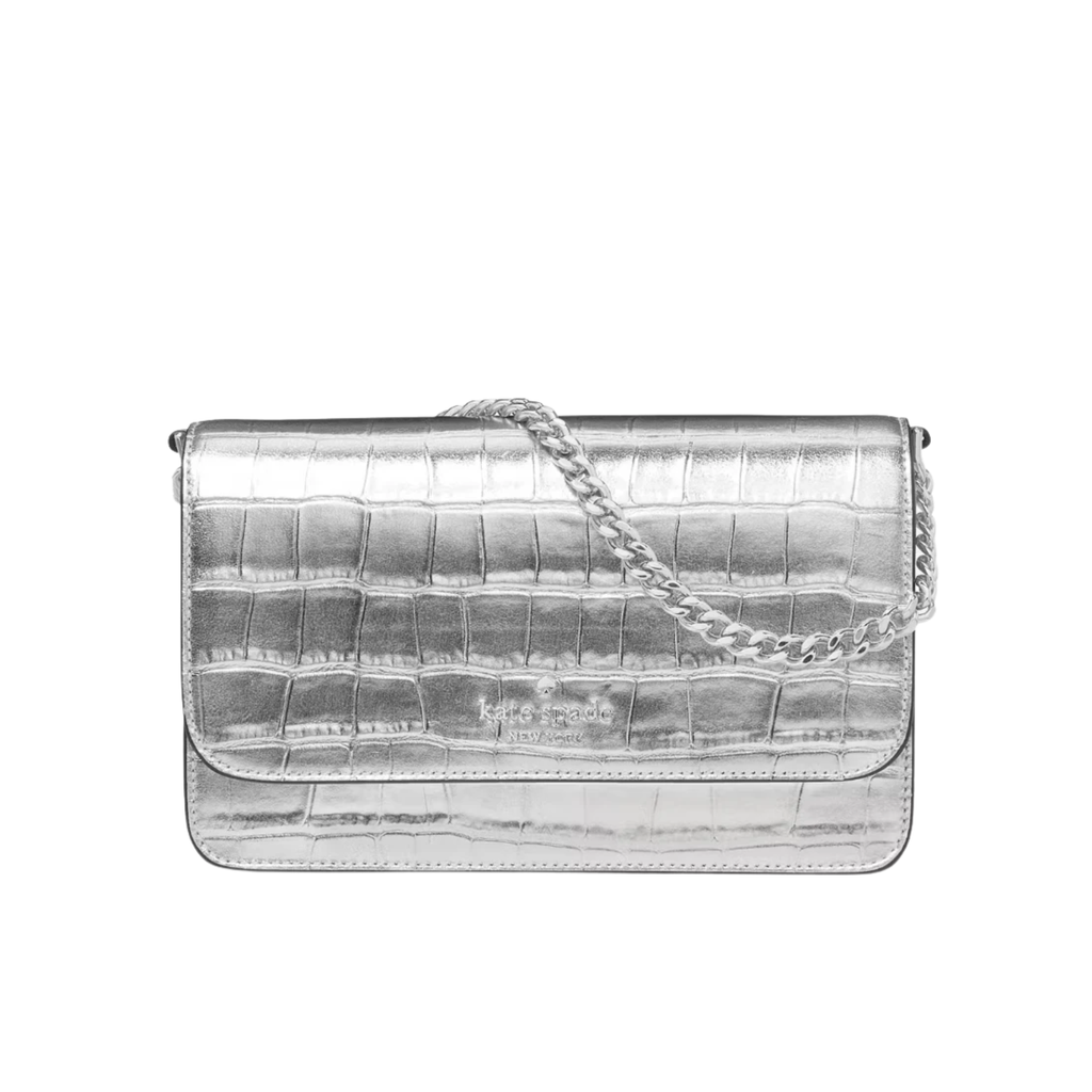 Cartera Kate Spade Madison rectangular pequeña cuero cocodrilo plateado