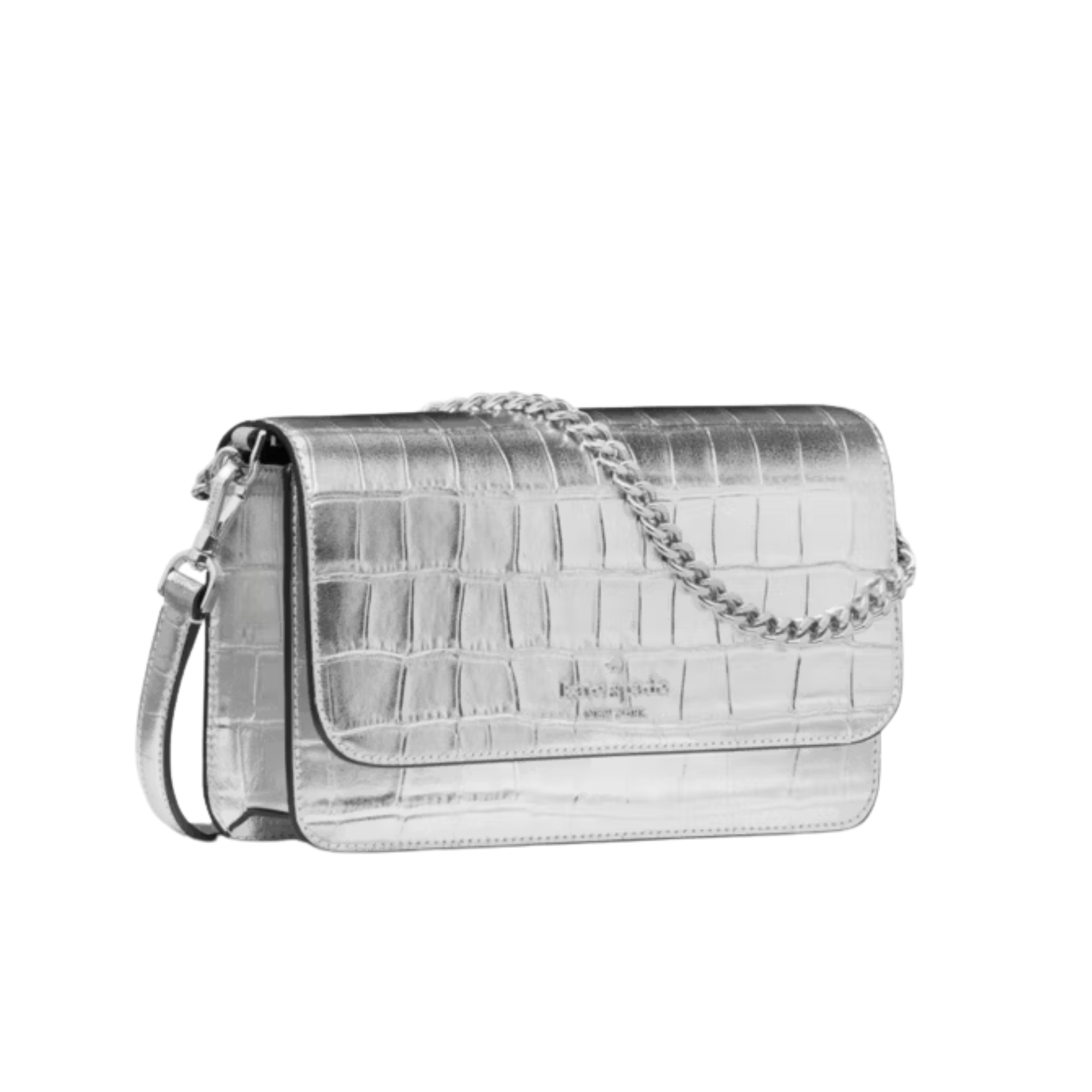 Cartera Kate Spade Madison rectangular pequeña cuero cocodrilo plateado