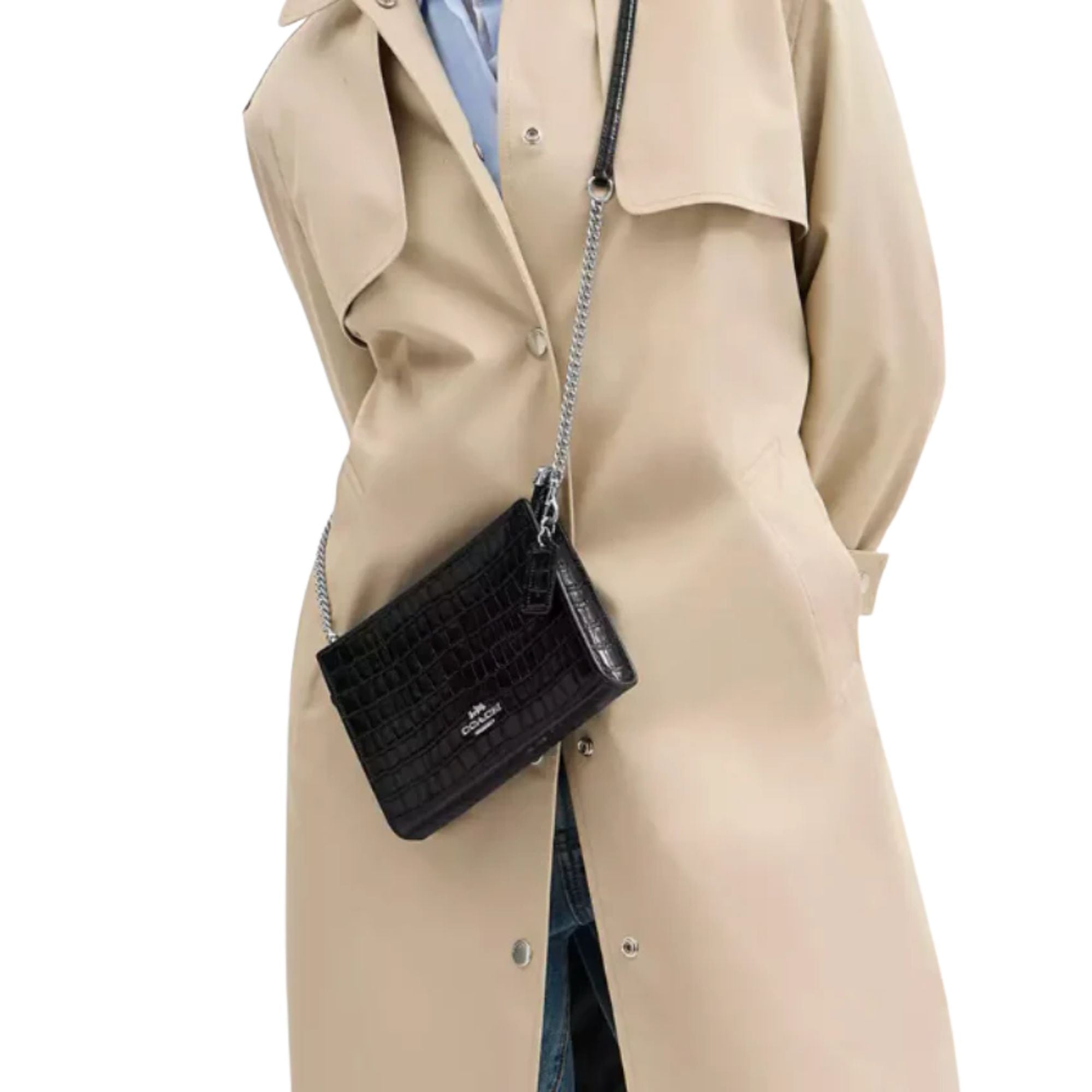 Cartera Coach Crossbody cuero cocodrilo negro