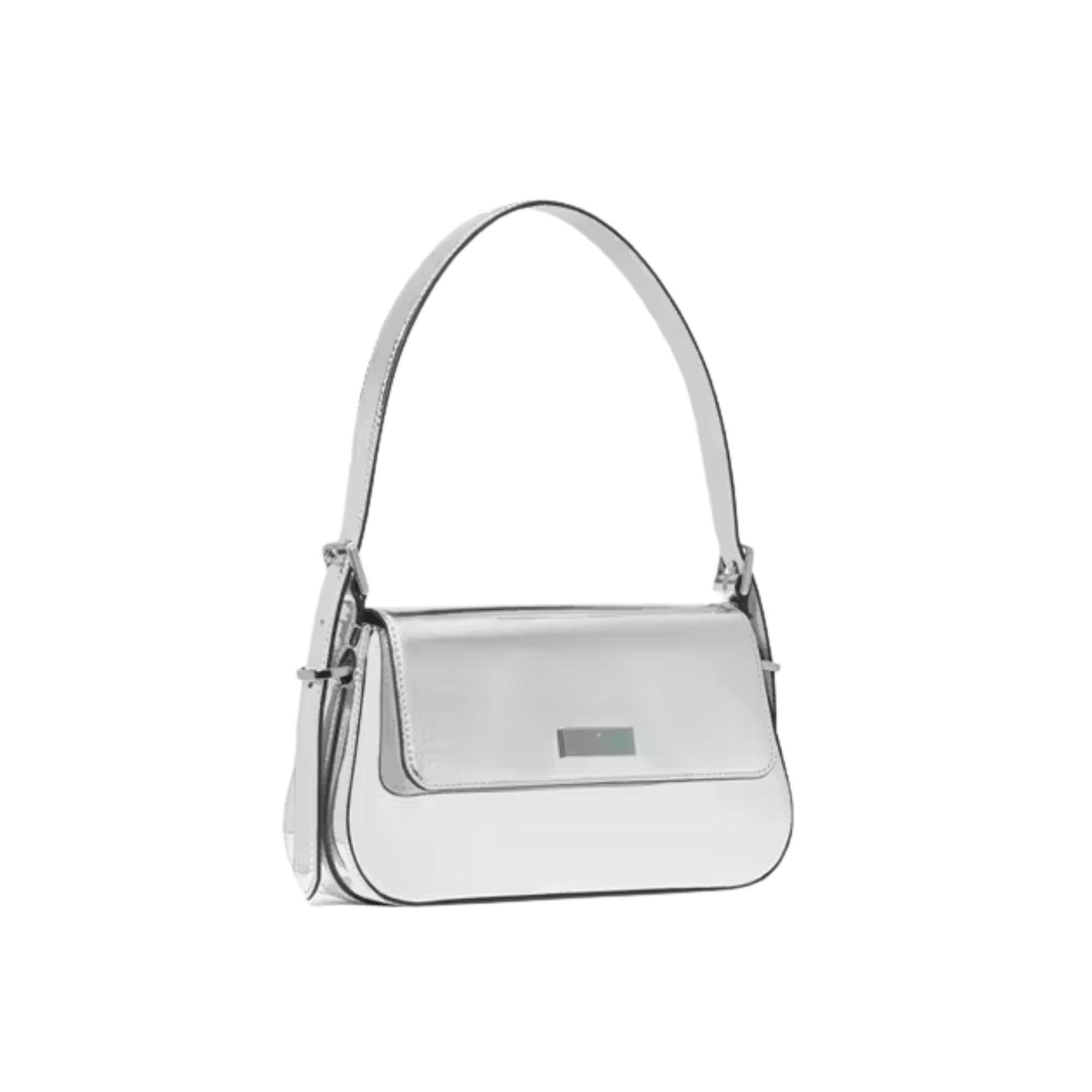 Cartera Kate Spade Patent rectangular metalica plateada