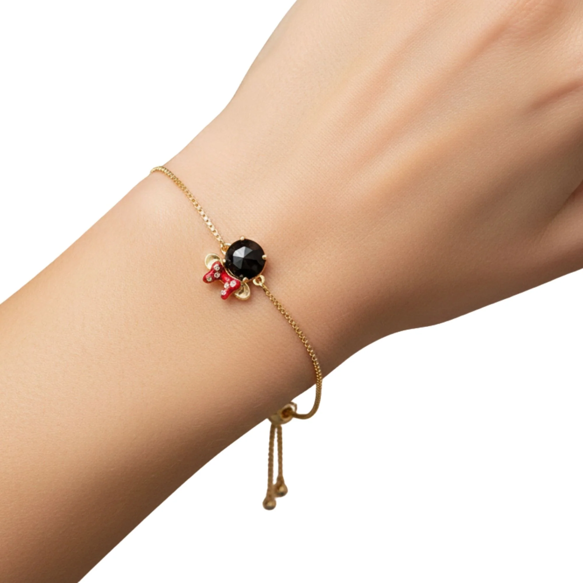 Pulsera Kate Spade Minnie circon negro cadena dorada