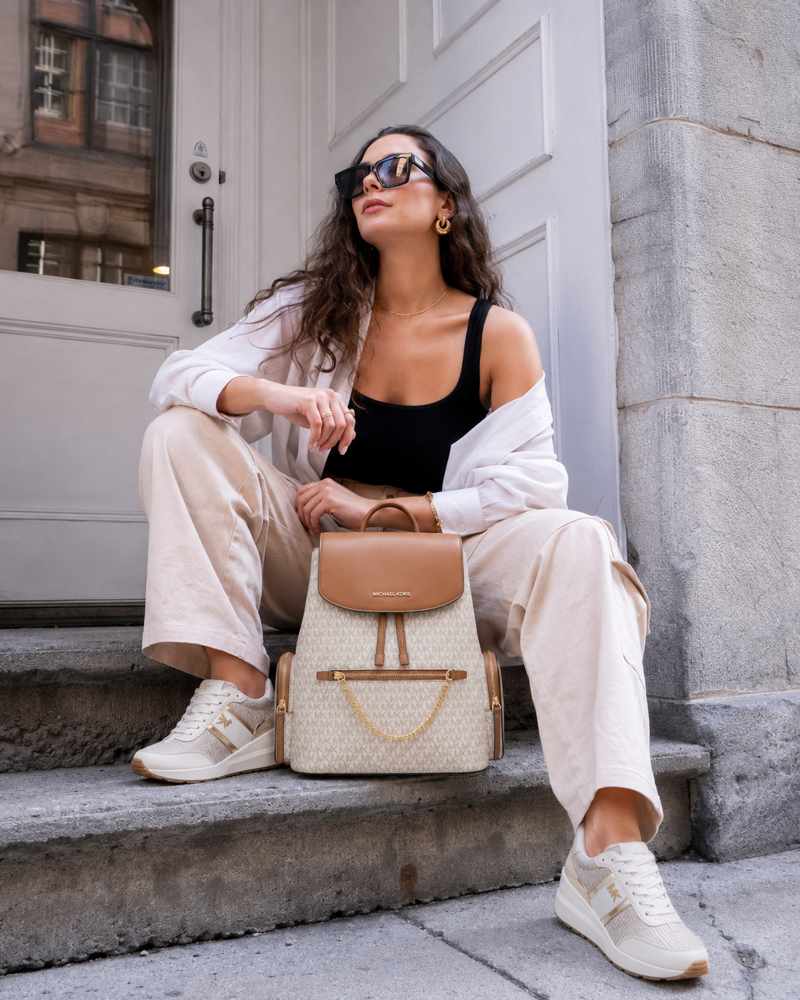 Mochila Michael Kors Jet set item lg chain Vainila