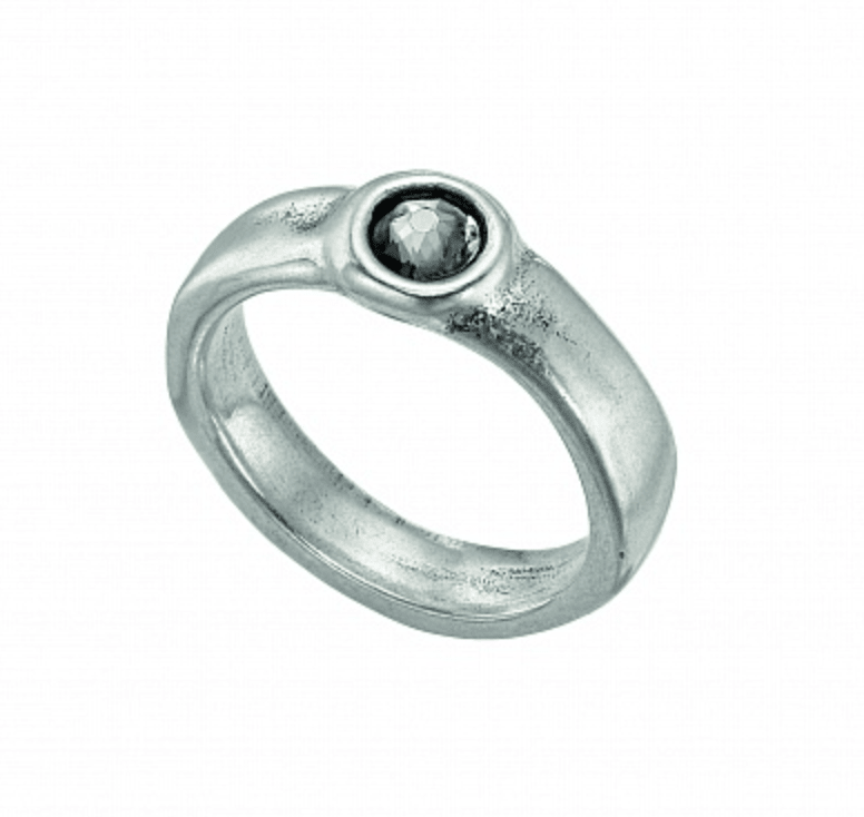 Anillo Uno de 50 de plata banda con cristal grafito pequeño