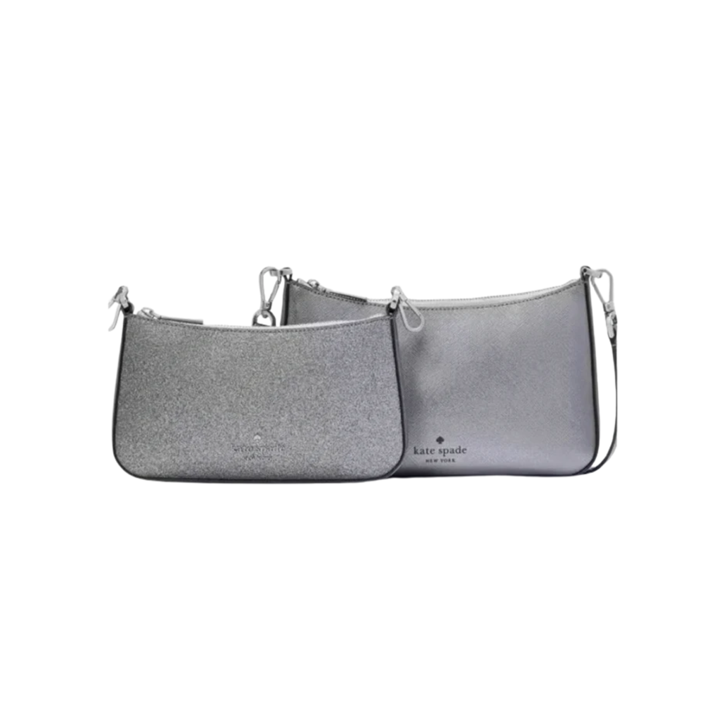 Cartera Kate Spade Duet Doble Crossbody Glitter Lila Platinado
