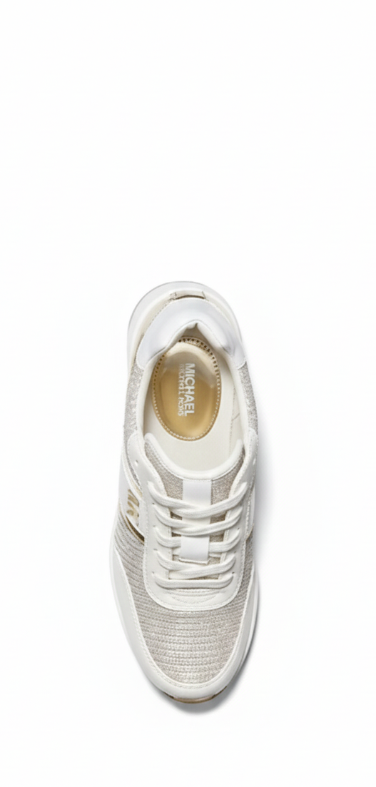 Zapatillas Michael Kors Mabel Trainer Glitter dorado y cuero blanco