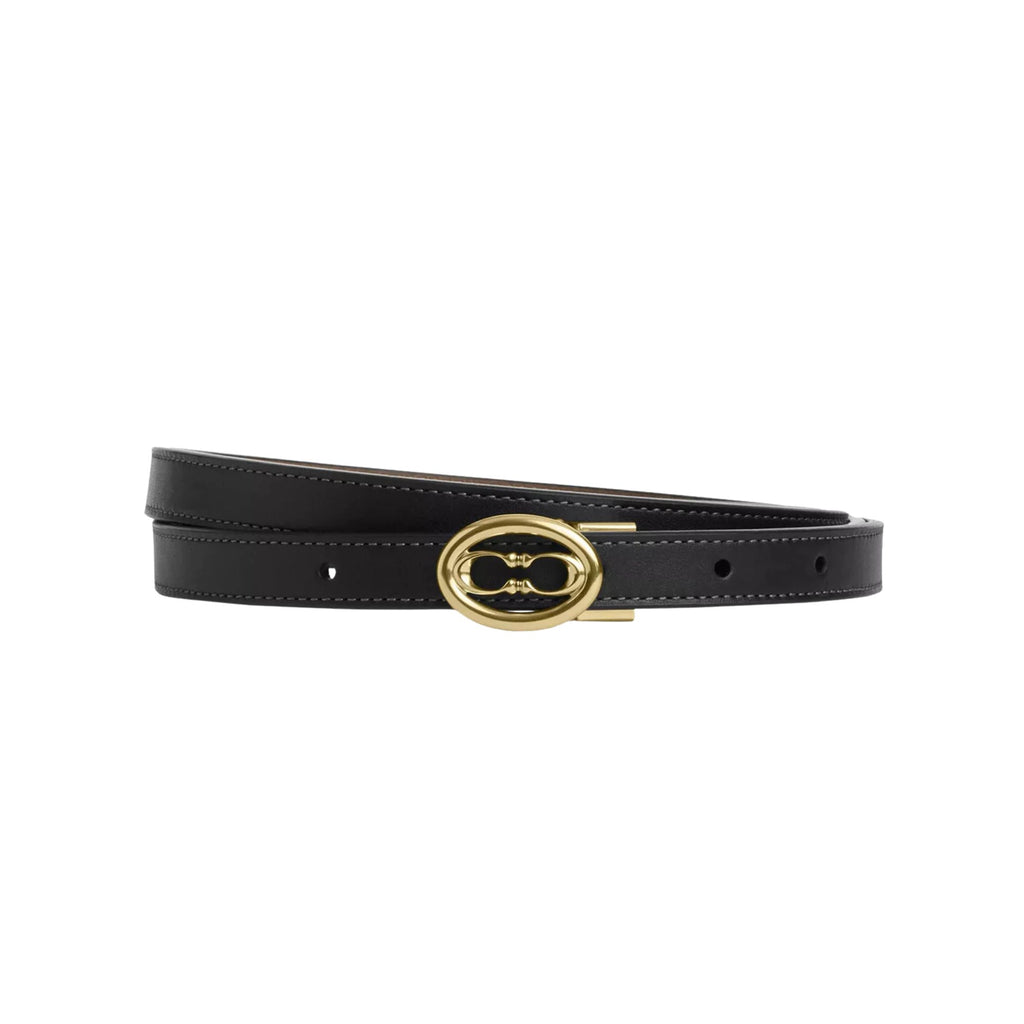 Cinturón Coach reversible café y negro hebilla dorada