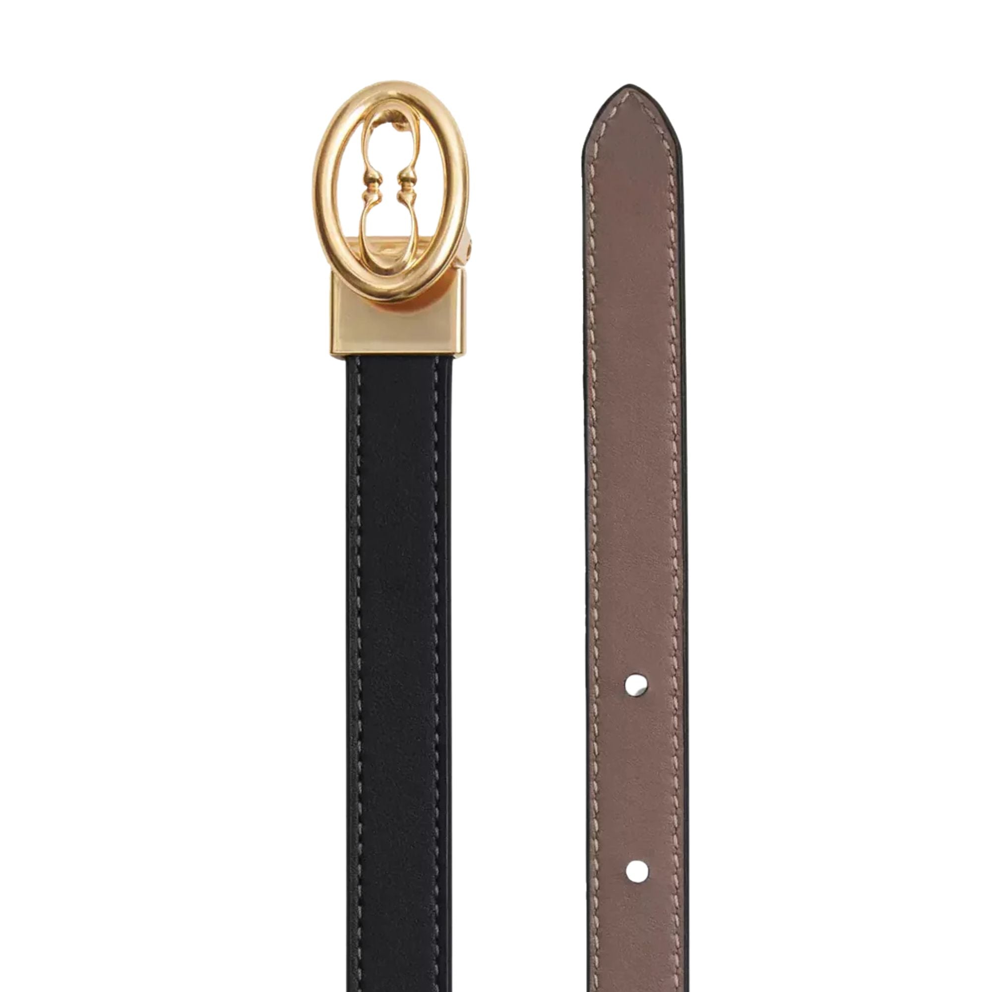 Cinturón Coach reversible café y negro hebilla dorada