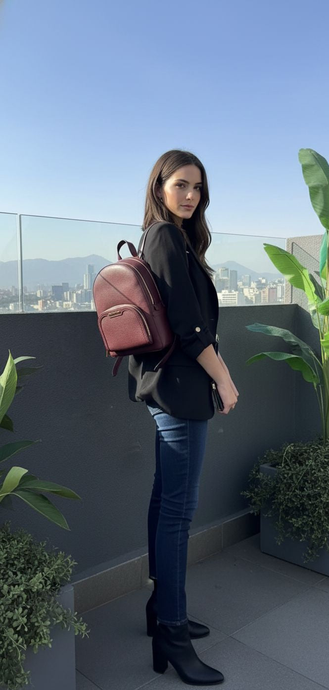 Mochila Michael Kors Jaycee Medium Cuero Burdeo