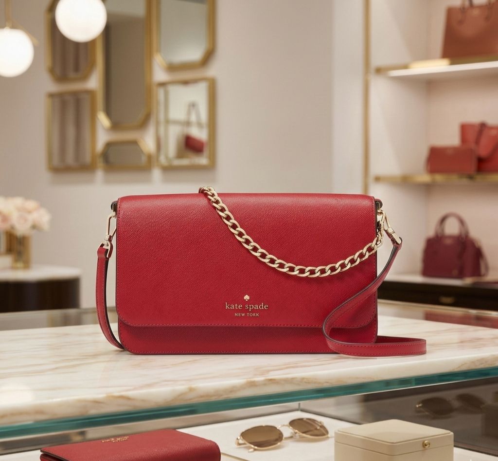 Cartera Kate Spade Madison Rectangular Mediana Cuero Metalizado Roja