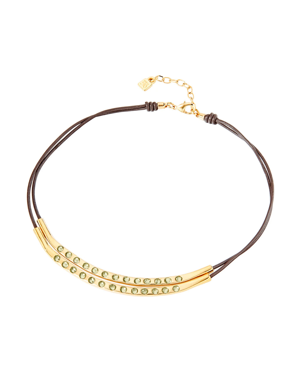 Collar Uno de 50 de cuero con doble baño de oro 18k y piedras grises