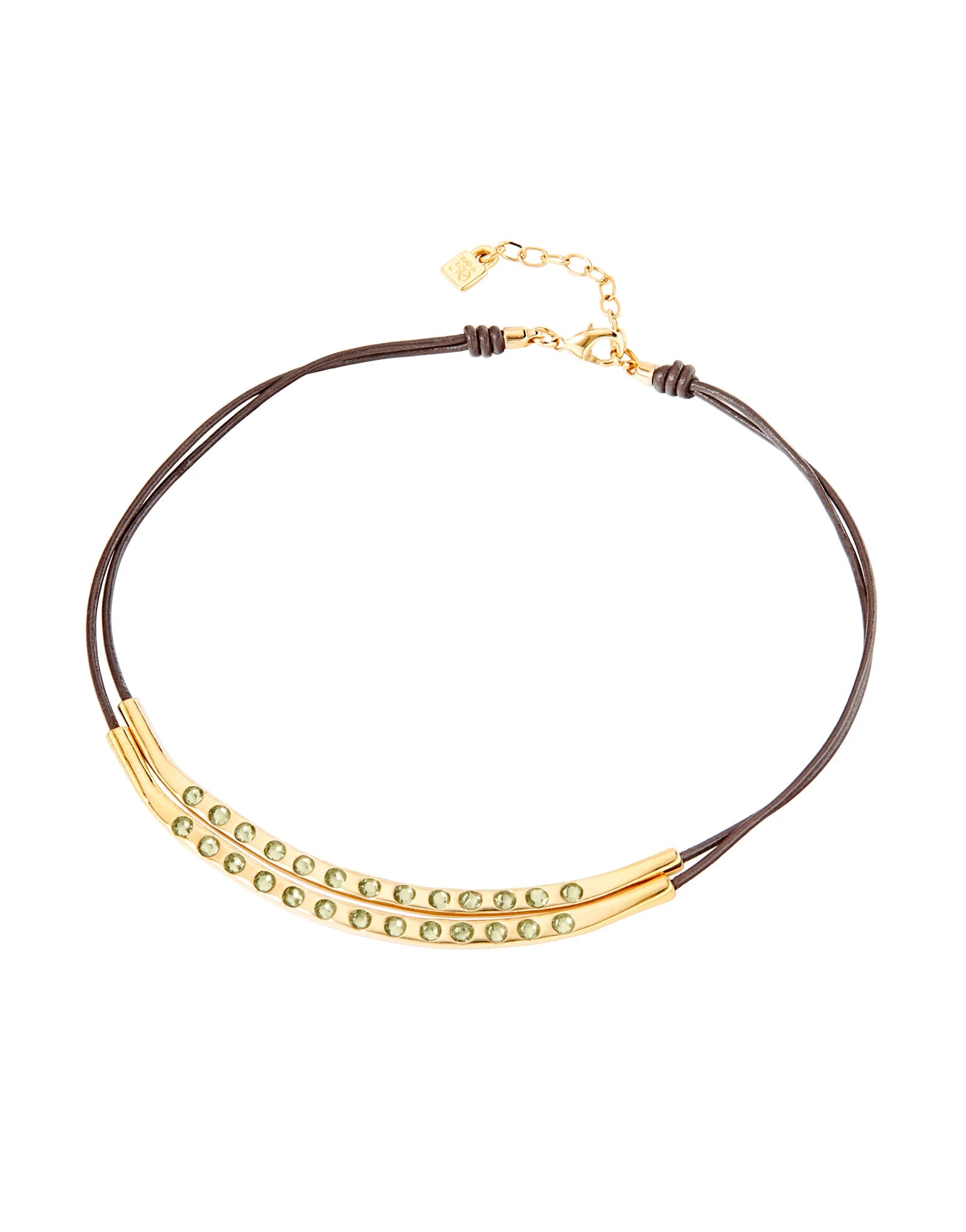 Collar Uno de 50 de cuero con doble baño de oro 18k y piedras grises