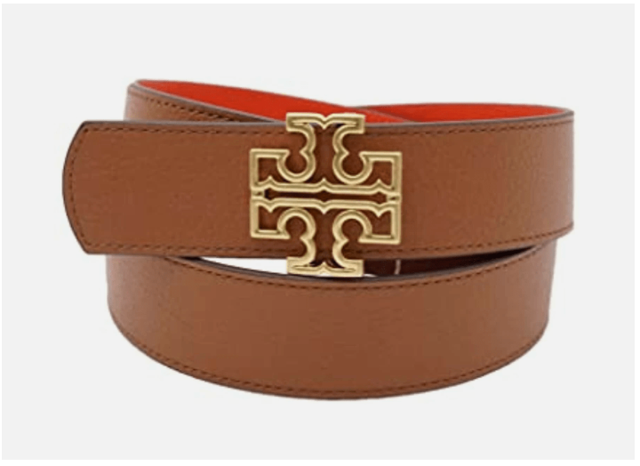 Cinturon Tory Burch Reversible Camel con rojo anaranjado hebilla Dorada