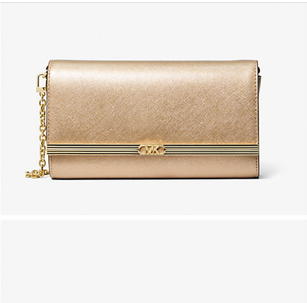 Cartera Michael Kors Mona Large Metallic Leather Clutch Dorada