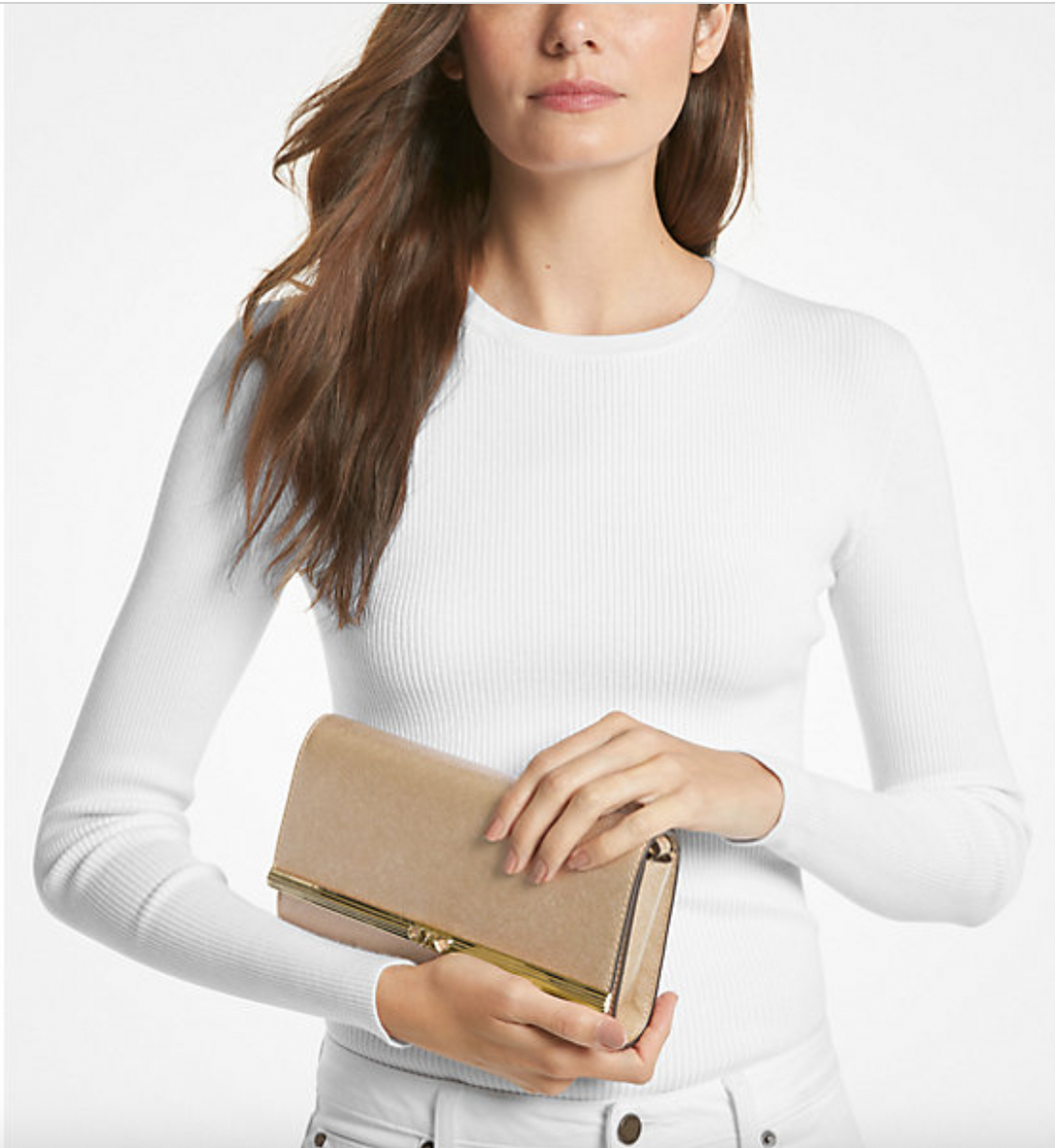 Cartera Michael Kors Mona Large Metallic Leather Clutch Dorada