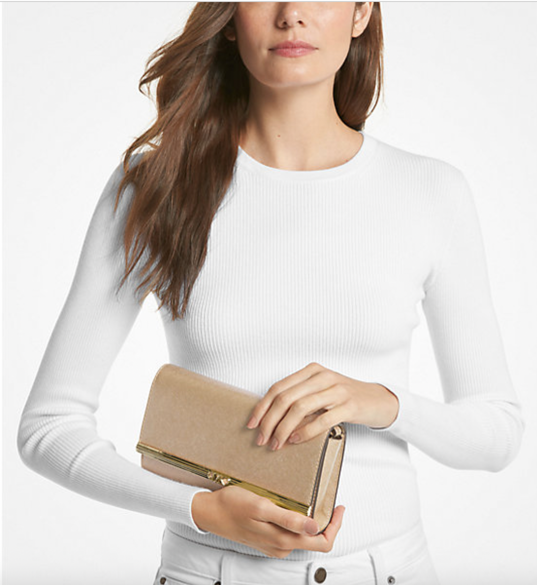 Cartera Michael Kors Mona Large Metallic Leather Clutch Dorada