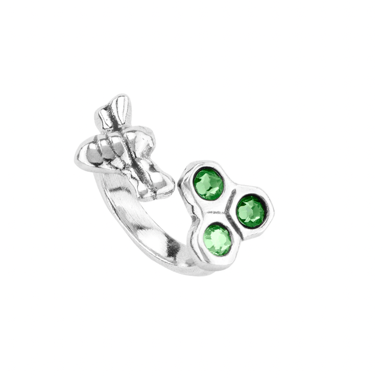 Anillo Uno de 50 Abeja y panal de cristales verdes