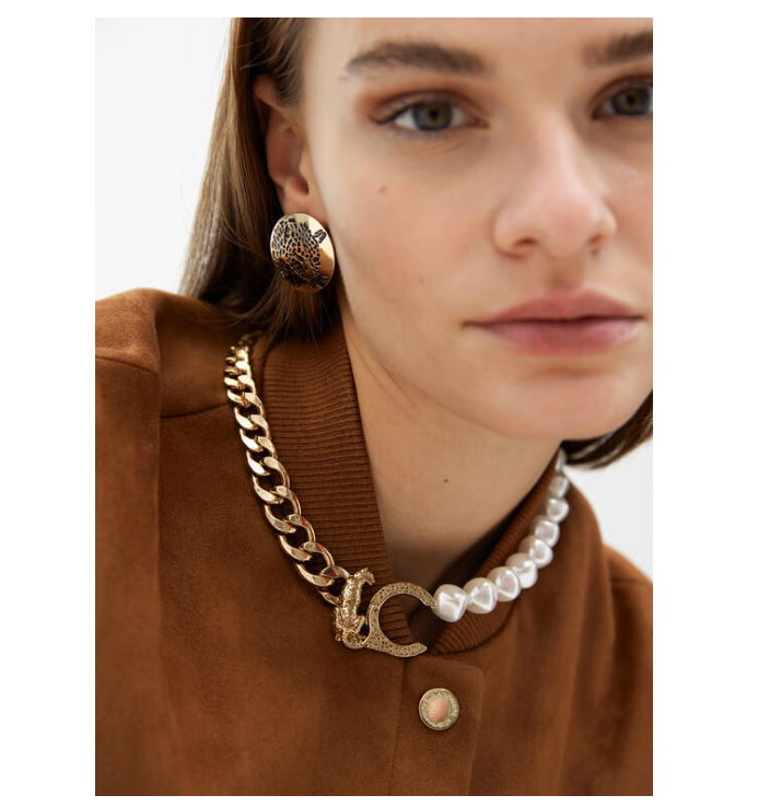 Collar Lola Casademunt Leopardo combinado cadena y perlas