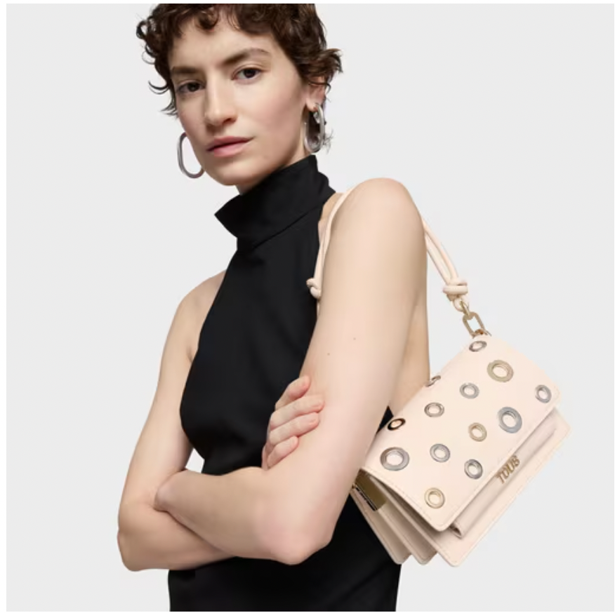 Cartera Tous Bandolera Audree Eyelets beige lunares metalicos