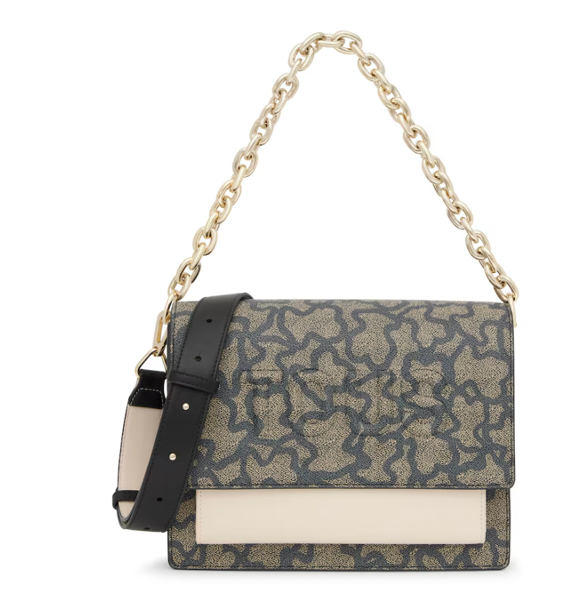 Bandolera Tous mediana Audree Kaos Icon cadena dorada Monograma oscuro con rosa