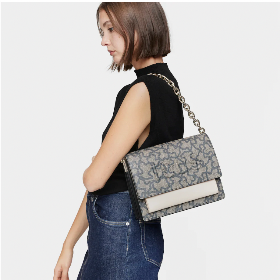 Bandolera Tous mediana Audree Kaos Icon cadena dorada Monograma oscuro con rosa