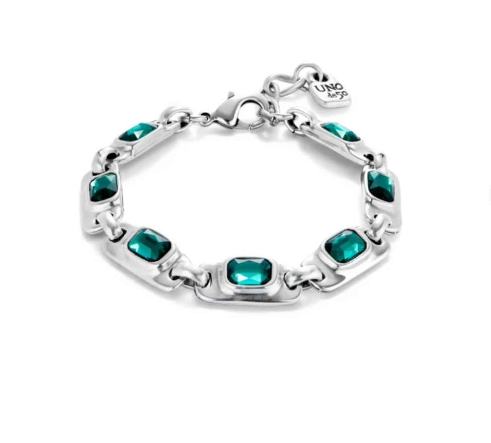 Pulsera Uno de 50 Ser magnetica Plata con muchas piedras verdes