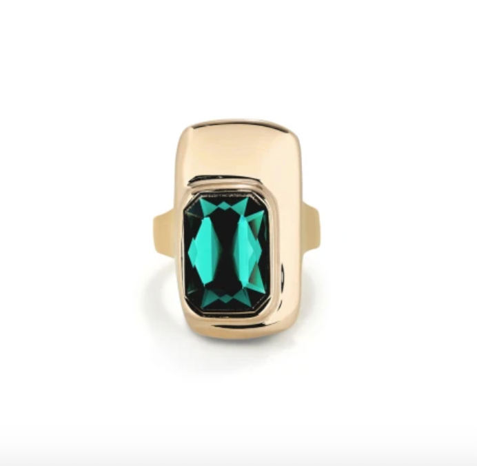 Anillo Uno de 50 Ser magnetica doble baño de oro rectangular piedra grande verde