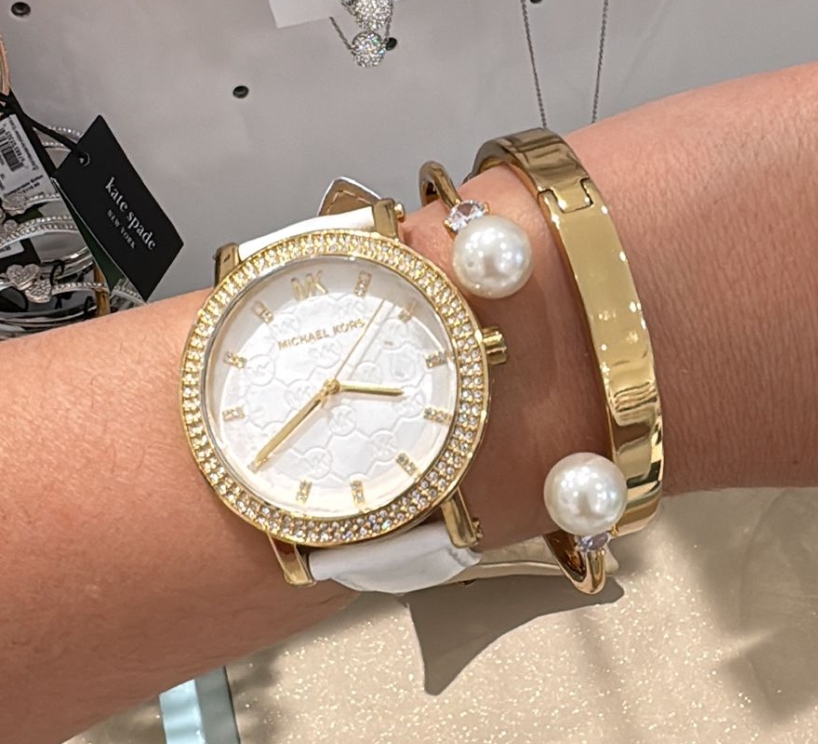 Pulsera Kate Spade Esclava con Perlas y circon dorada