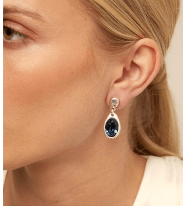 Aros Uno de 50 Destellos colgantes gota piedra ovalada azul