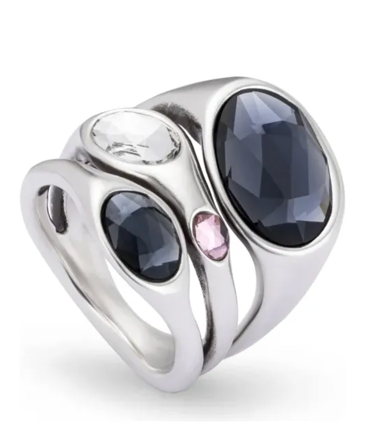 Anillo Uno de 50 plata 4 piedras gris plata