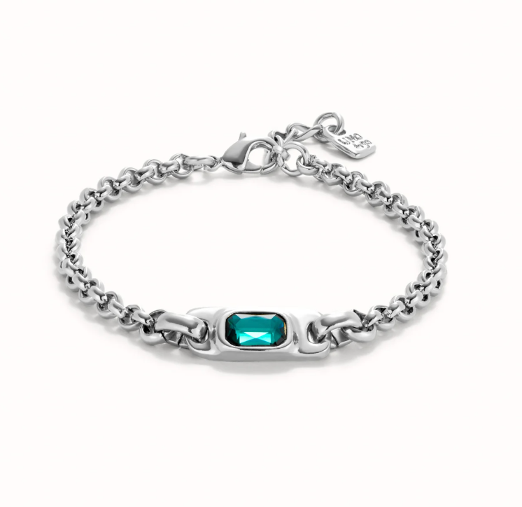 Pulsera Uno de 50 de plata con piedra verde