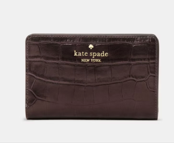 Billetera Kate Spade Mediana Croc Cafe moro metalizado