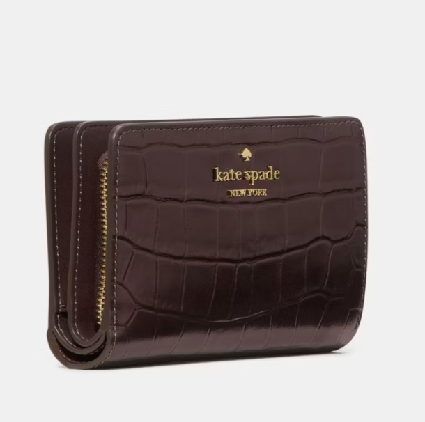 Billetera Kate Spade Mediana Croc Cafe moro metalizado