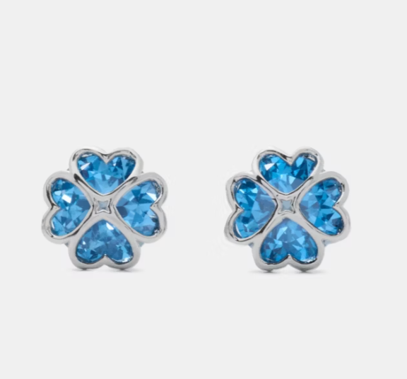 Aros Kate Spade Trebol Azúl Zafiro con plateado