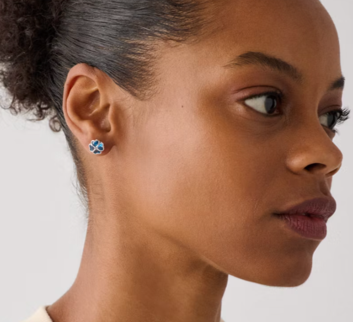 Aros Kate Spade Trebol Azúl Zafiro con plateado